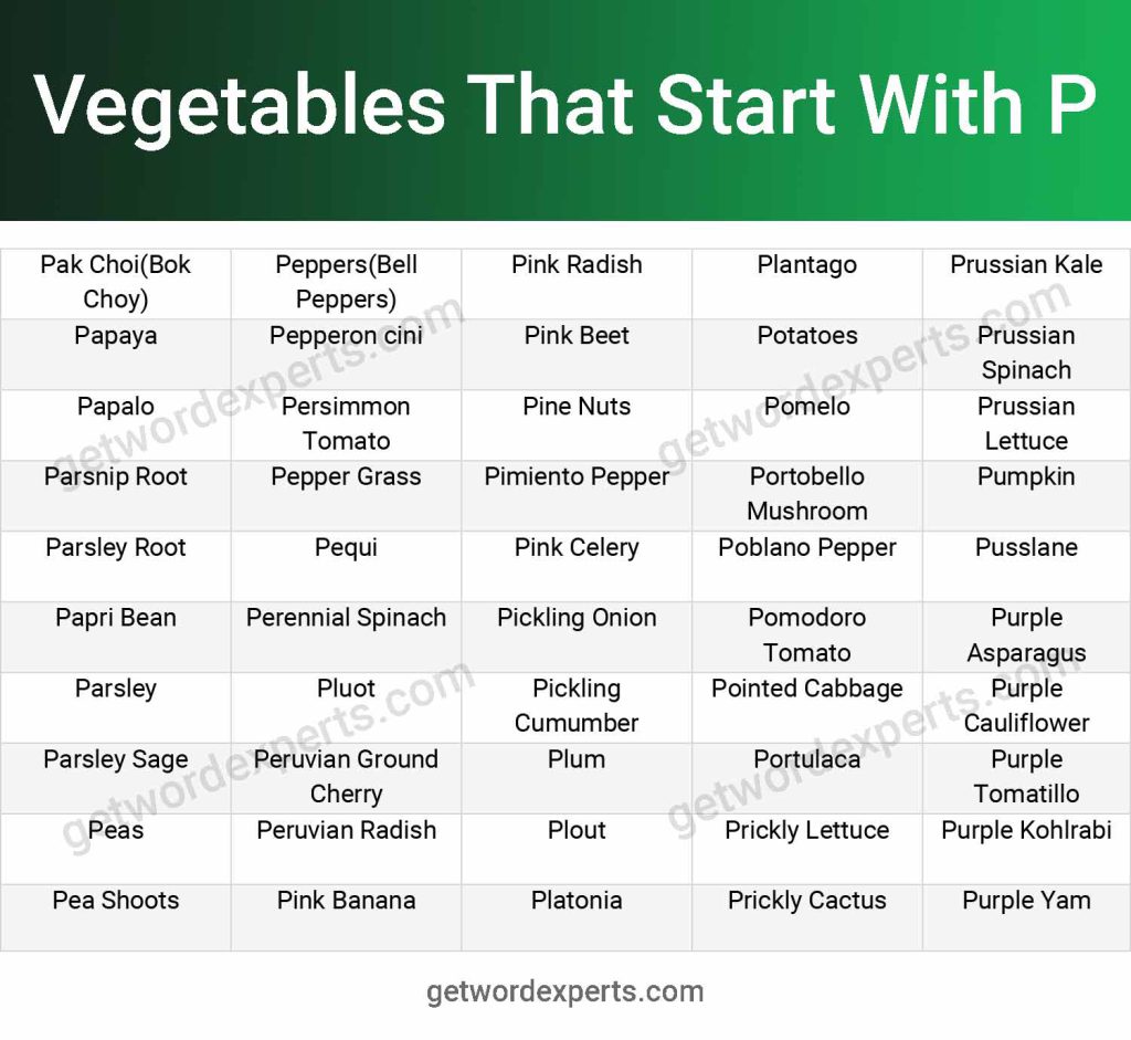 50 Vegetables that start with P