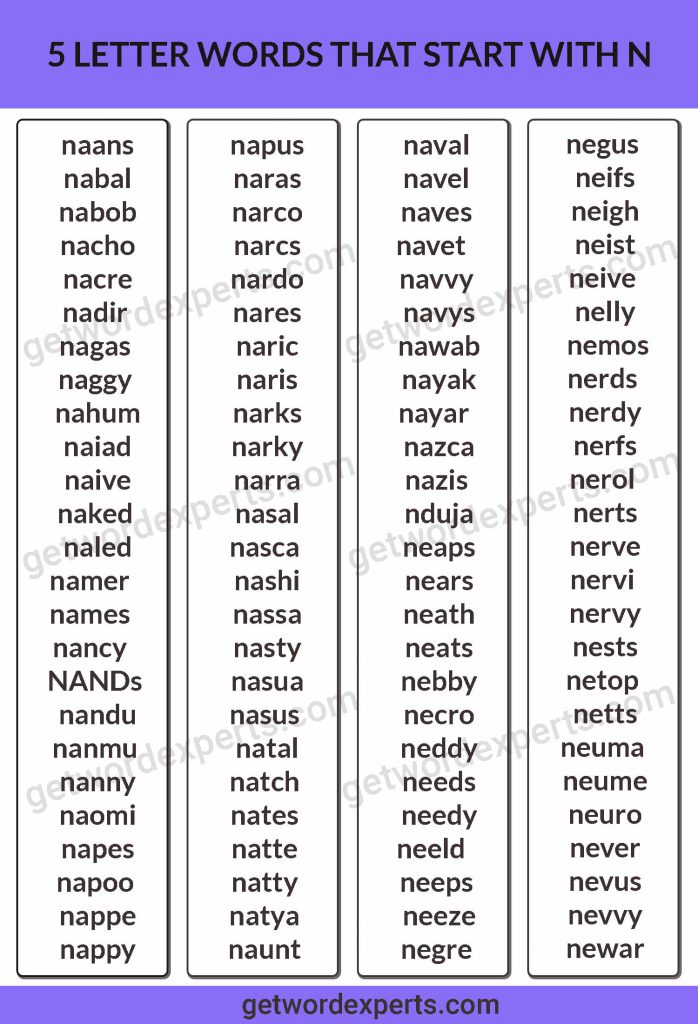 list of 5 letter words that start with n