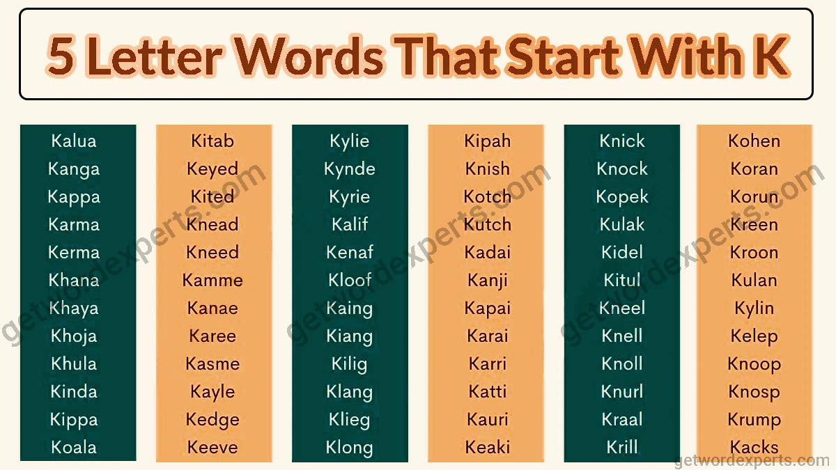 5 letter words that start with k