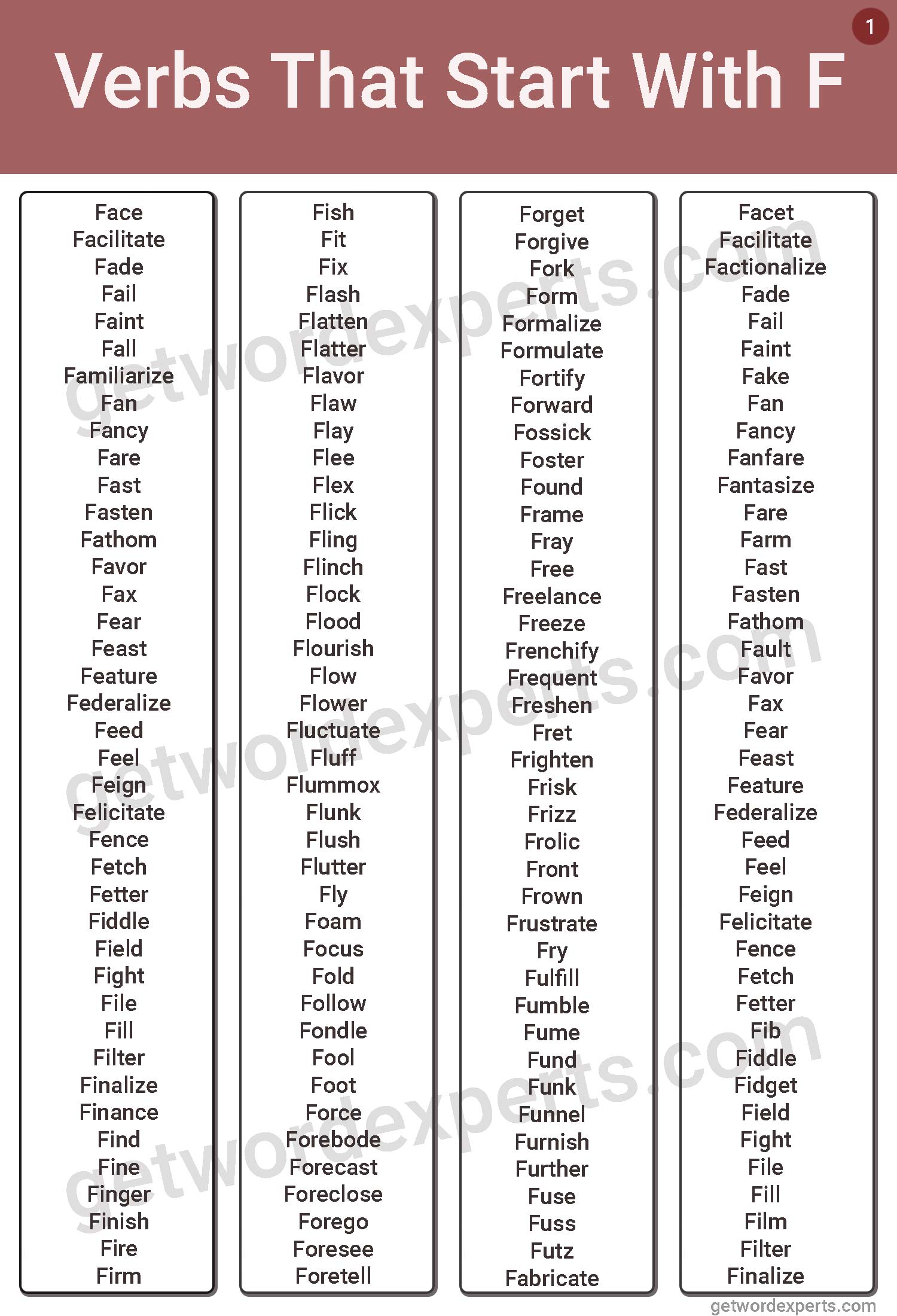 300 Action Verbs That Start With F