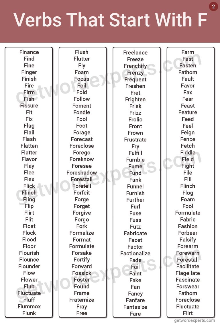 300 Action Verbs That Start With F