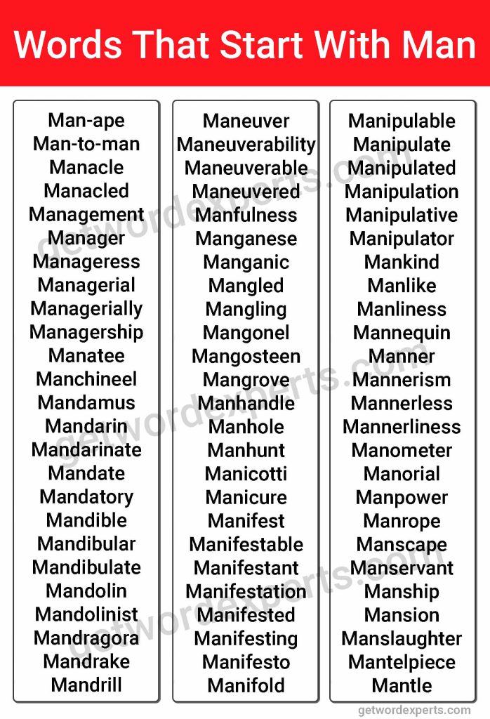 man words-words that start with man